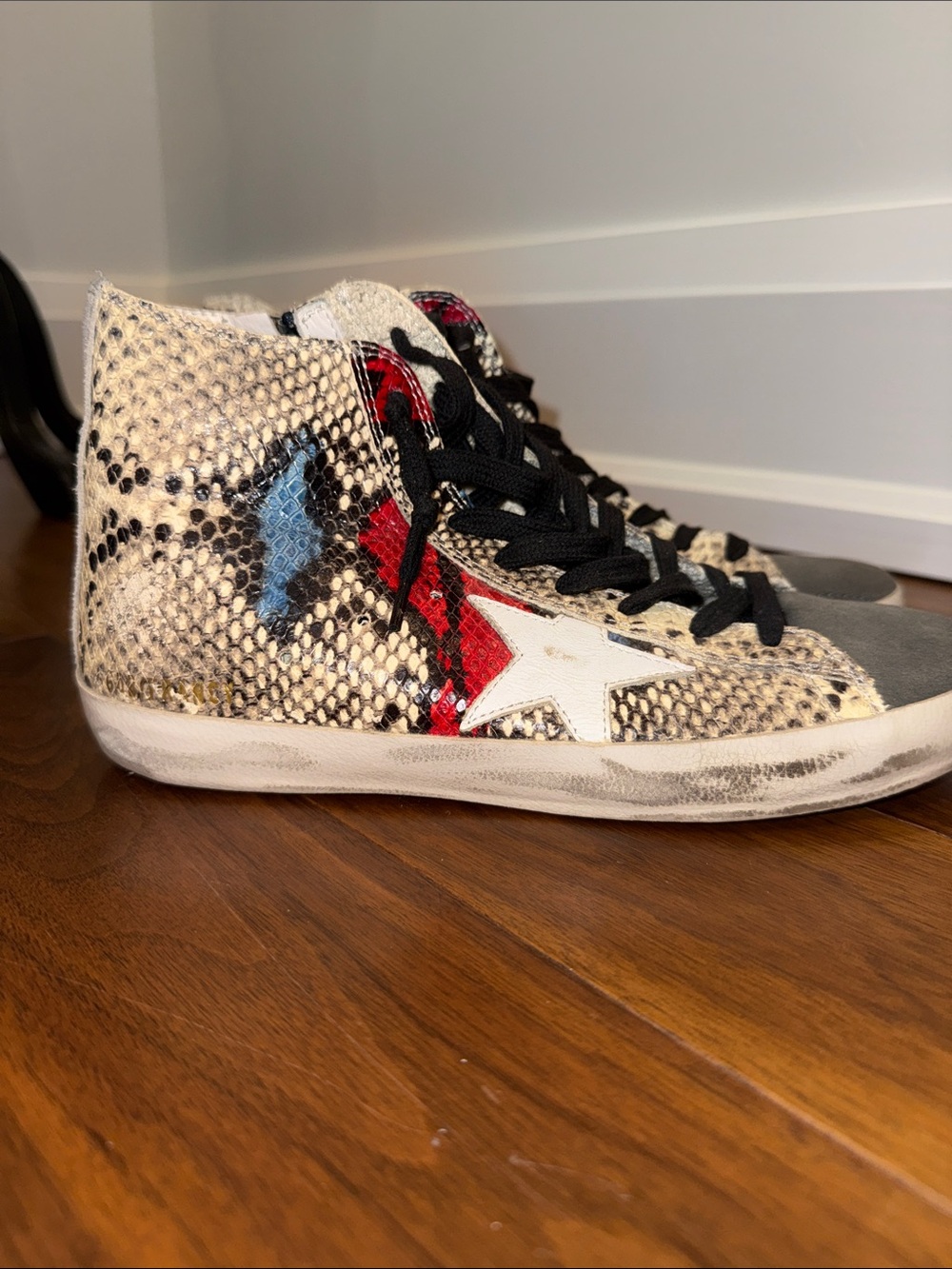 Golden Goose-High Top Snake Print Sneakers with Star Accent